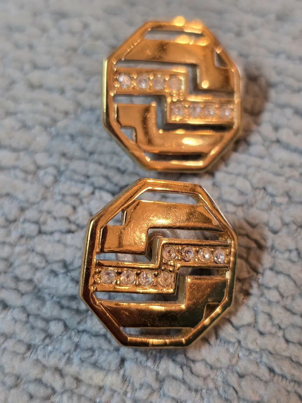 Avon Centenial Gold Tone Octagonal Crystal Accent Earrings - Women Jewelry